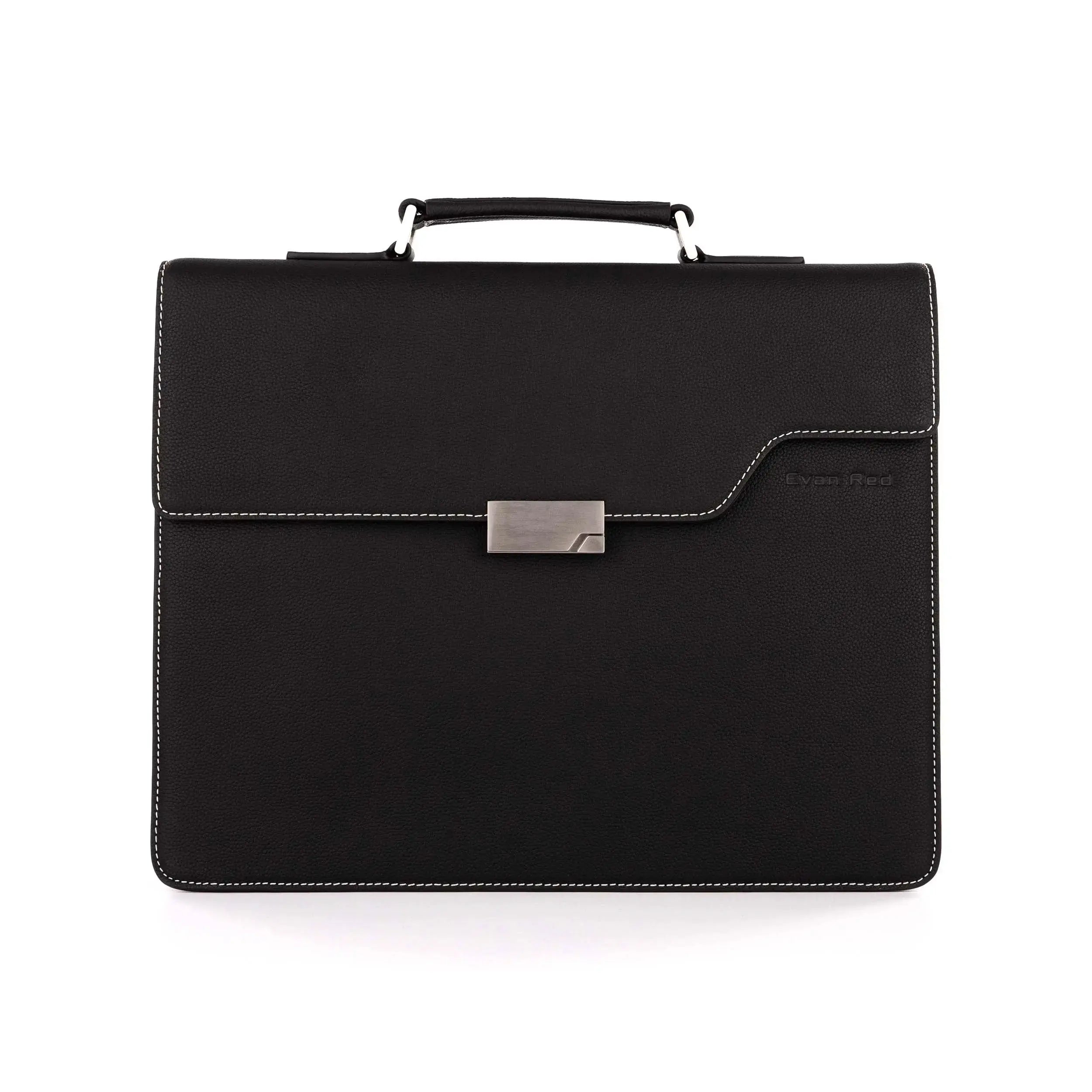 Deep Black Leather Briefcase Evan Red