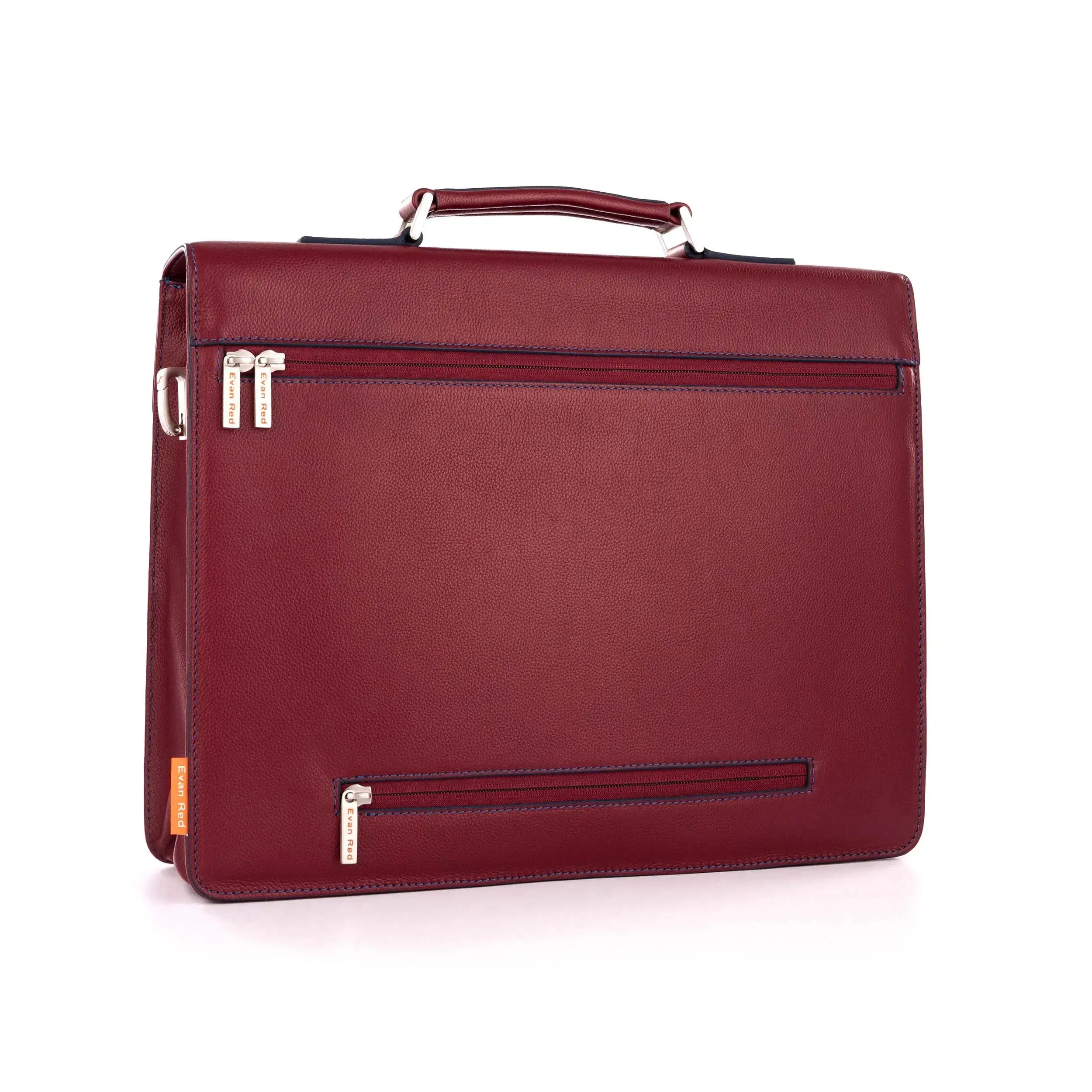 Deep Red Leather Briefcase Evan Red