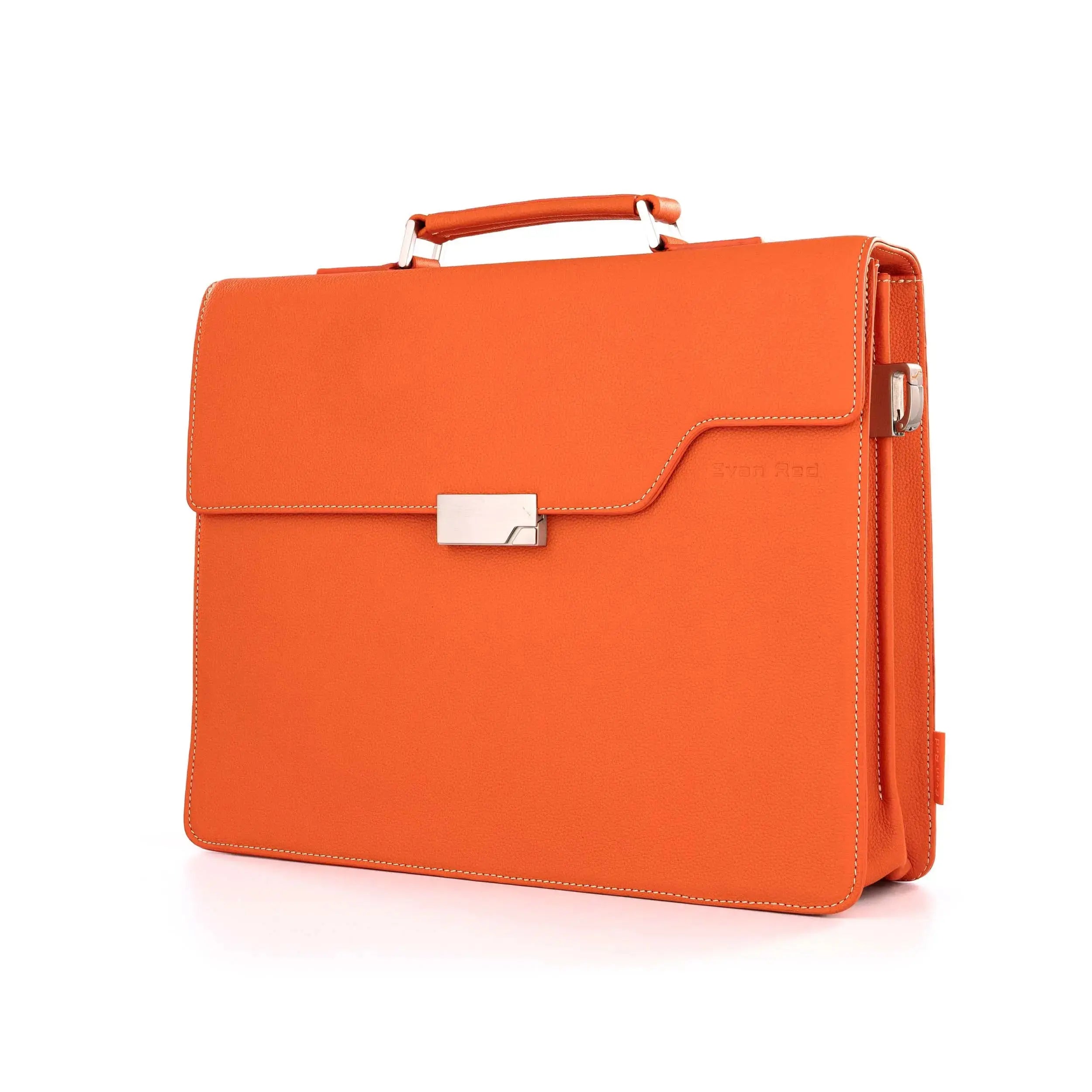 Dutch Orange Leather Briefcase Evan Red