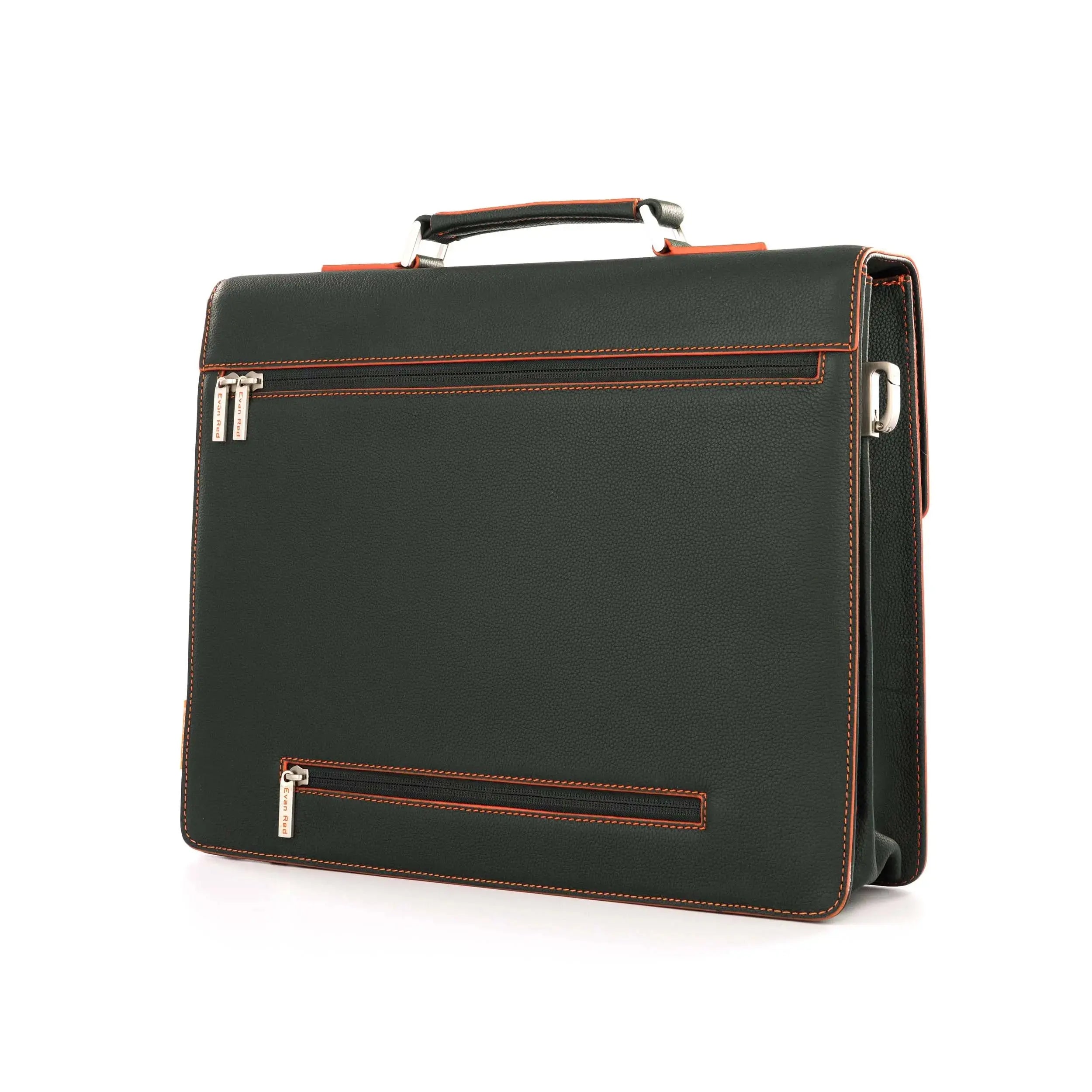 Deep Green Leather Briefcase Evan Red